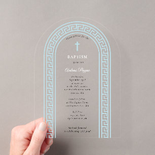 Invitations En Acrylique Baptême orthodoxe grec clé grecque bleue