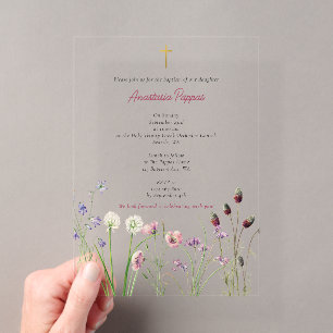 Invitations En Acrylique Baptême Orthodoxe Grec Fille Fleur Sauvage