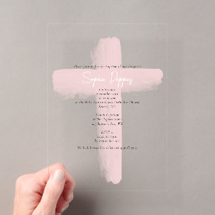 Invitations En Acrylique Baptême Orthodoxe Grec Fille Rose Rouge Baptême