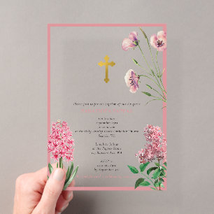 Invitations En Acrylique Baptême Orthodoxe Grec Fleurs Roses