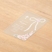 Invitations En Acrylique Baptême Perles et Roses (Poser)
