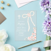 Invitations En Acrylique Baptême Perles et Roses (Insitu (Mariage))