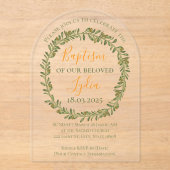 Invitations En Acrylique Baptême personnalisé couronne d'olive (Recto)