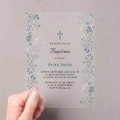 Invitations En Acrylique Baptême petites fleurs d'aquarelle bleue (In situ (ordinateur de poche))