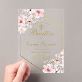 Invitations En Acrylique Baptême rose rousse fille (In situ (ordinateur de poche))