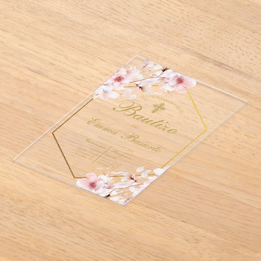 Invitations En Acrylique Baptême rose rousse fille (Poser)