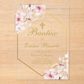 Invitations En Acrylique Baptême rose rousse fille (Recto)