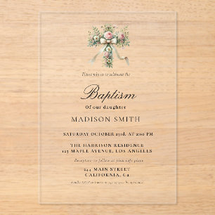 Invitations En Acrylique Baptim élégant Fleur sauvage Garden