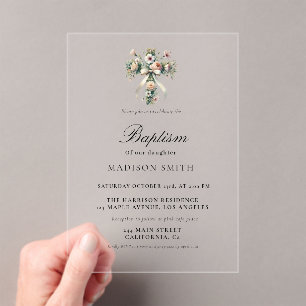 Invitations En Acrylique Baptim élégant Fleur sauvage Garden