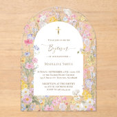 Invitations En Acrylique Baptism watercolor meadow flowers (Recto)