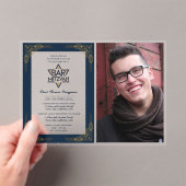 Invitations En Acrylique BAR ACRYLIQUE MITZVAH Photo Bleu Or Élégant Modern (In situ (ordinateur de poche))