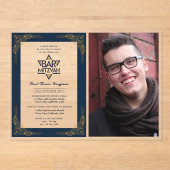Invitations En Acrylique BAR ACRYLIQUE MITZVAH Photo Bleu Or Élégant Modern (Recto)