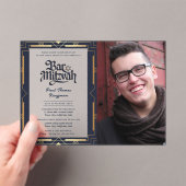 Invitations En Acrylique BAR ACRYLIQUE MITZVAH Photo Blue Gold Elegant (In situ (ordinateur de poche))