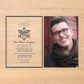 Invitations En Acrylique BAR ACRYLIQUE MITZVAH Photo Blue Gold Star David (Recto)