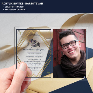 Invitations En Acrylique BAR ACRYLIQUE MITZVAH Photo Marine Gold Elegant