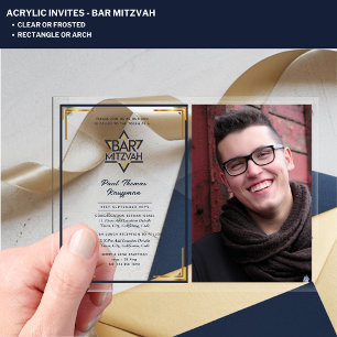Invitations En Acrylique BAR ACRYLIQUE MITZVAH Photo Marine Gold Star David