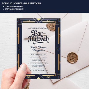 Invitations En Acrylique BAR MITZVAH Acrylique Navy Or Luxe Minimaliste