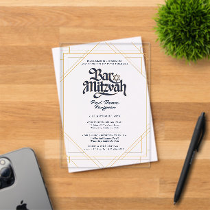 Invitations En Acrylique BAR MITZVAH Acrylique Navy Or Luxe Minimaliste