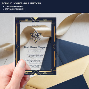 Invitations En Acrylique BAR MITZVAH Acrylique Navy Or Moderne Élégant