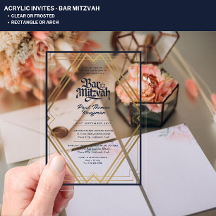 Invitations En Acrylique BAR MITZVAH Bleu Or Luxe Minimaliste