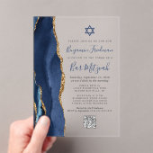 Invitations En Acrylique Bar Mitzvah Code QR Agate Or Navy (In situ (ordinateur de poche))