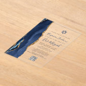 Invitations En Acrylique Bar Mitzvah Code QR Agate Or Navy (Poser)