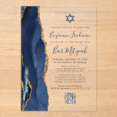 Invitations En Acrylique Bar Mitzvah Code QR Agate Or Navy (Recto)