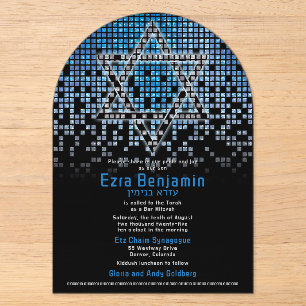 Invitations En Acrylique Bar Mitzvah de jeu vidéo bleu noir