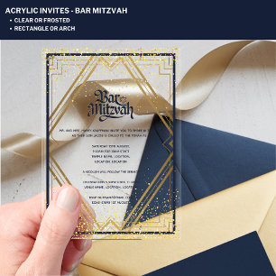 Invitations En Acrylique BAR MITZVAH EN ACRYLIQUE Moderne Navy Or Classique