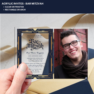 Invitations En Acrylique BAR MITZVAH en acrylique Photo Navy Or Élégant