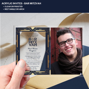 Invitations En Acrylique BAR MITZVAH EN ACRYLIQUE Photo Or Navy Élégant Mod
