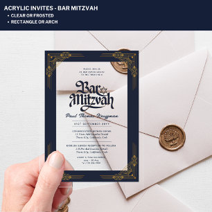 Invitations En Acrylique BAR MITZVAH Or Bleu Élégant Luxueux Minimaliste