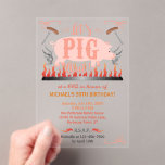 Invitations En Acrylique Barbecue BBQ Funny Cochon été fête d'anniversaire<br><div class="desc">Ces invitations à l'acrylique pour barbecue ou rôti de porc sont parfaites pour toute fête d'été en plein air, comme un anniversaire ou une soirée grill jardin avec des amis. Le dessin montre un cochon rose au-dessus d'un feu avec des saucisses sur les fourchettes et les mots : "Faisons du...</div>