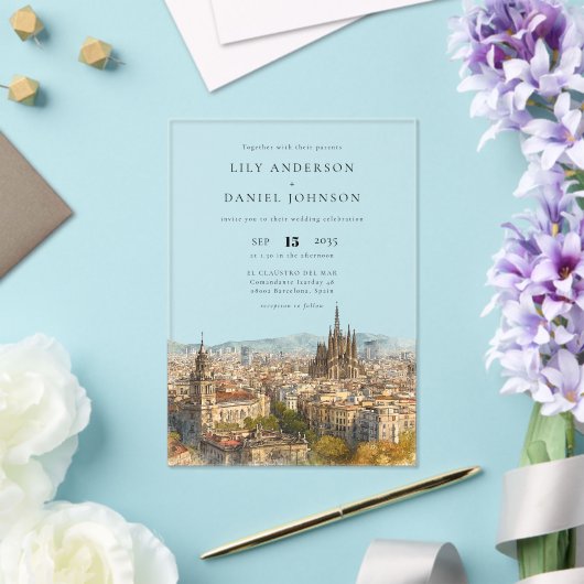 Invitations En Acrylique Barcelona Watercolor Destination Wedding (Insitu (Mariage))