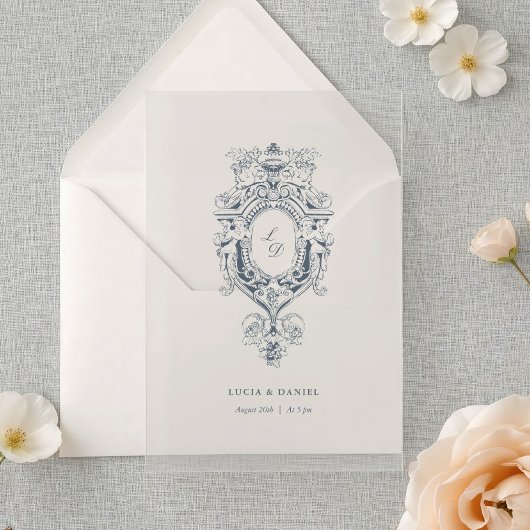 Invitations En Acrylique Baroque Ornament Crest Calligraphy Wedding