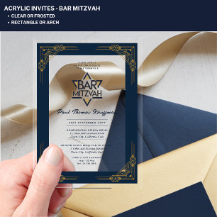 Invitations En Acrylique BARRE ACrylique MITZVAH Marine Or moderne géométri