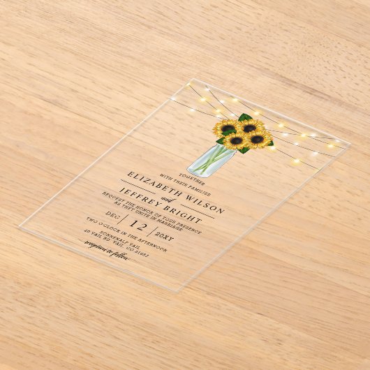 Invitations En Acrylique Barre Bois Chaîne Lumières Mariage (Poser)