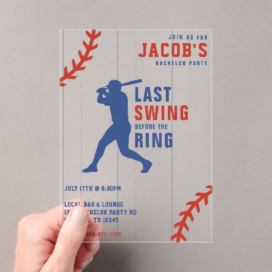 Invitations En Acrylique Baseball Bachelor Party Last Swing Before the Ring (In situ (ordinateur de poche))