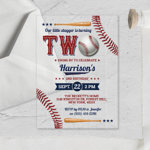 Invitations En Acrylique Baseball garçons 2e anniversaire