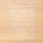 Invitations En Acrylique Bat mitzvah de script de calligraphie moderne (Recto)