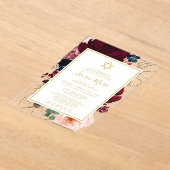 Invitations En Acrylique Bat mitzvah Floral bleu de la marine de Bourgogne (Poser)