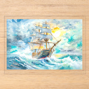 Invitations En Acrylique Bateau à voile antique dans la tempête