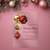 Invitations En Acrylique Baubles d'or rouge fête de Noël gelé