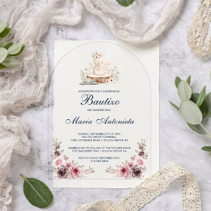Invitations En Acrylique Bautizo Espagnol De Petite Fille Floral Lapin Bébé