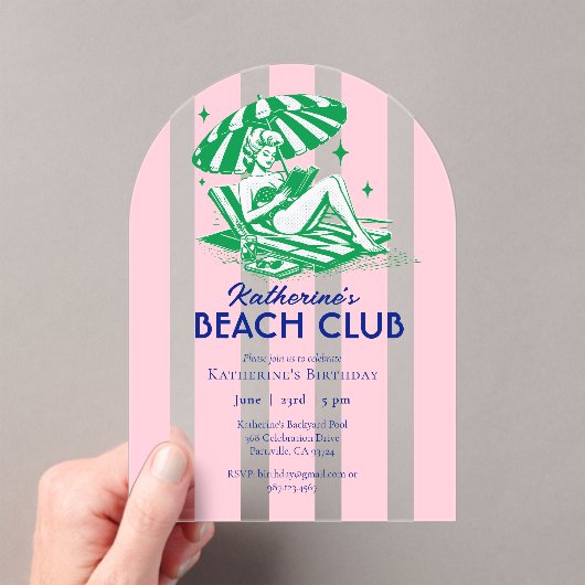 Invitations En Acrylique Beach Club Cabana Rose Fête d'Anniversaire (In situ (ordinateur de poche))