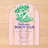 Invitations En Acrylique Beach Club Cabana Rose Fête d'Anniversaire (Recto)