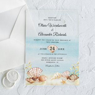 Invitations En Acrylique Beach Ocean Tropical Watercolor Mariage