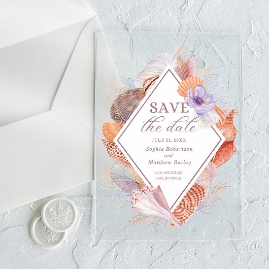 Invitations En Acrylique Beach Seashells Aquarelle Côte Chic Mariage