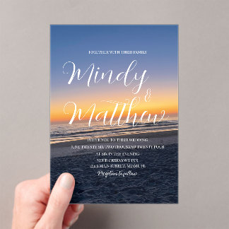 Invitations En Acrylique Beach Sunset Down Destination Blue Wedding