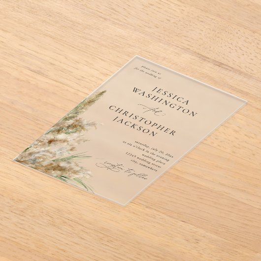 Invitations En Acrylique Beachy Boho Pampas Grass Mariage V2 (Poser)